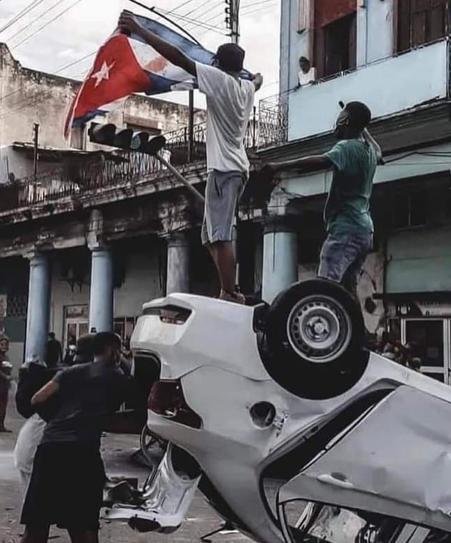 A man carrying a Cuban flag during the July 11 demonstrations