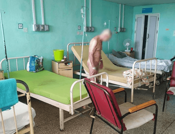 And old man naked in a hospital in Cuba